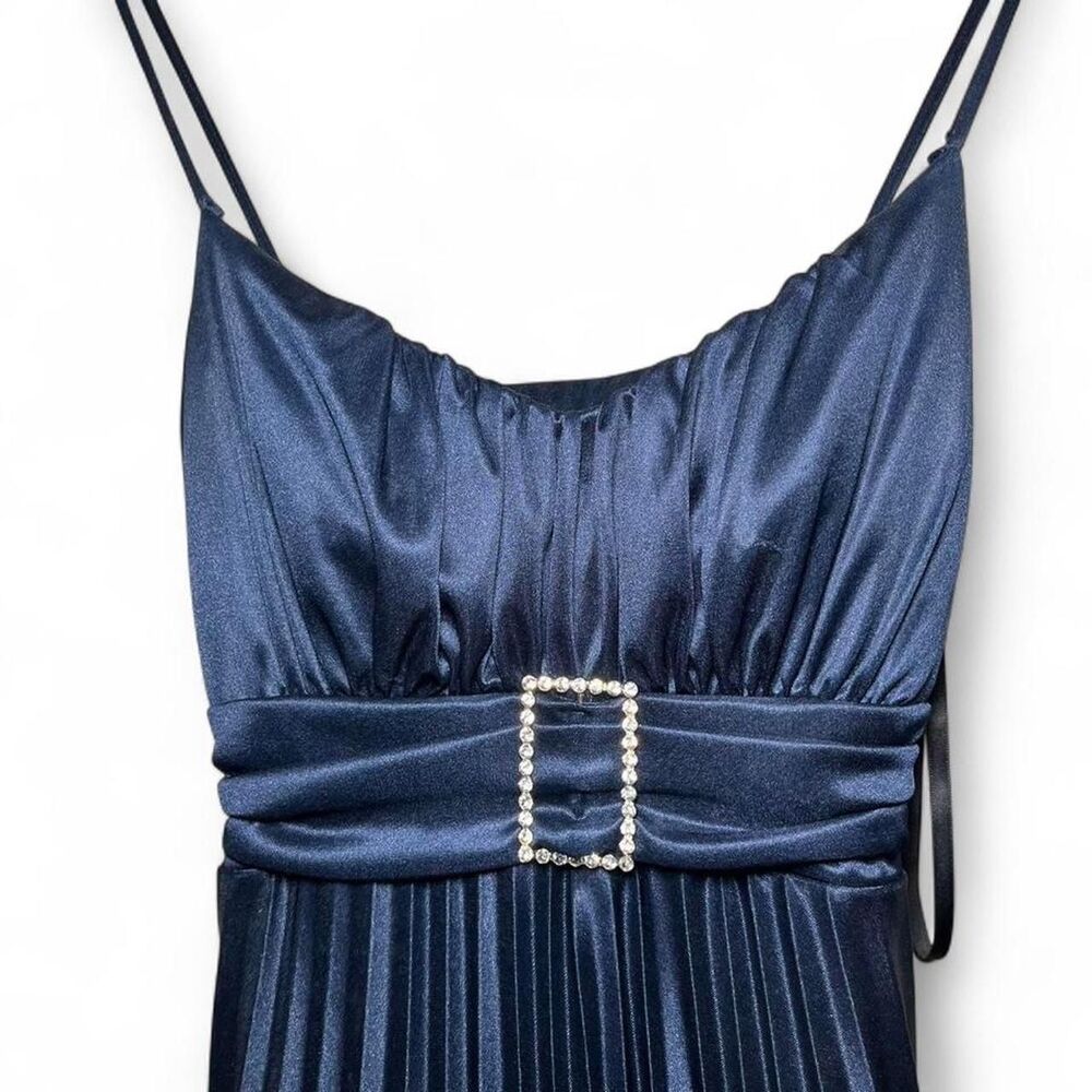 Vintage B Smart Pleated Satin Midi Dress with Rhinestone Belt Tie Back Small 5/6